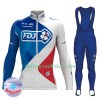 Radbekleidung Radtrikot Langarm + Lang Trägerhose 2017 FDJ Damen Winter Thermal Fleece N001
